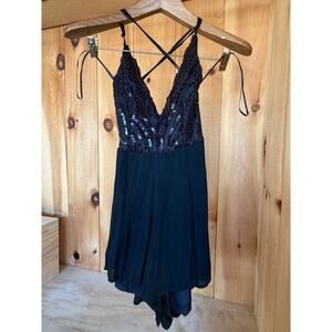 PARTY GIRL  Sequin Bodice Romper Black Spaghetti Strap Dressy Women’s SM